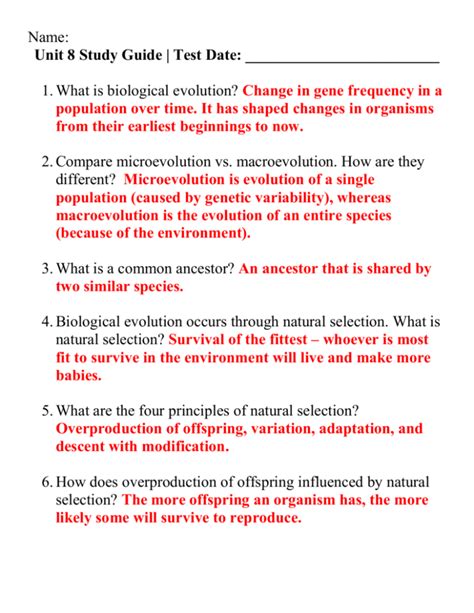 Evolution Study Guide Answer Key Doc