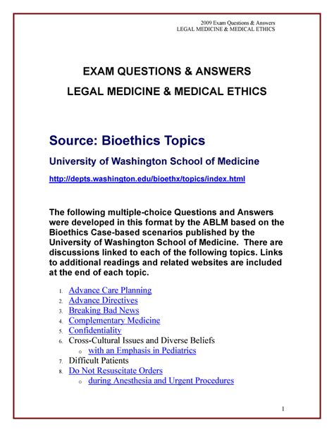 Exam Medical Ethics Best Answer Reader