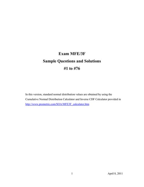 Exam Mfe Sample Questions And Solutions Epub