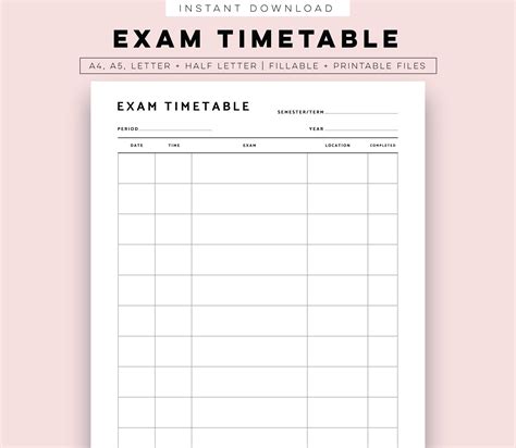 Exam Schedule and Timetable