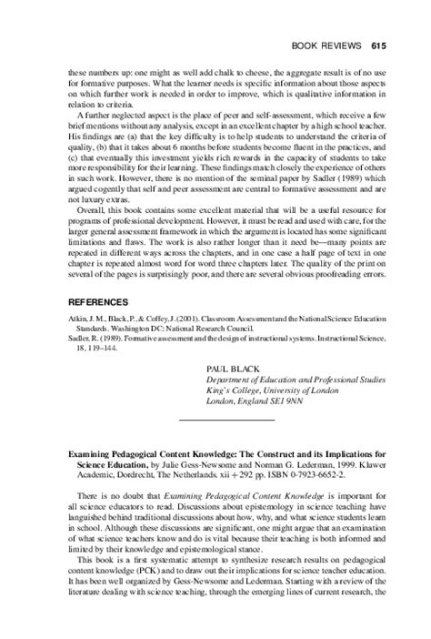 Examining Pedagogical Content Knowledge The Construct and its Implications for Science Education PDF