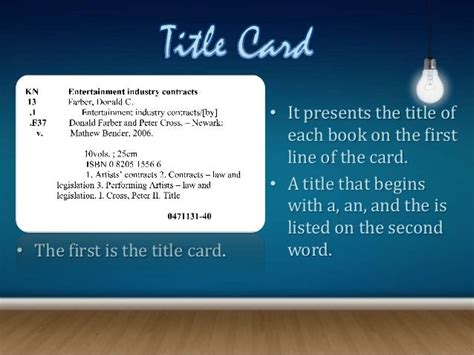 Example Of Title Card In Card Catalog