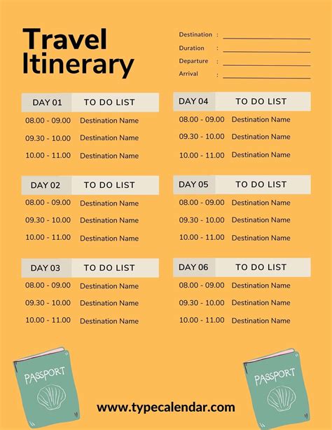 Example Travel Itinerary Template