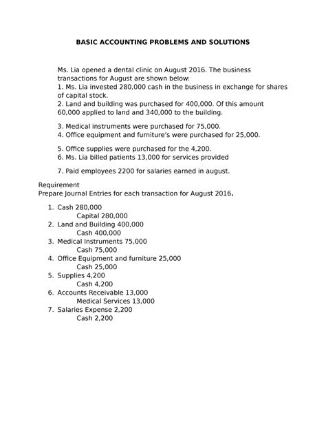 Examples Of Accounting Problems And Solutions Doc