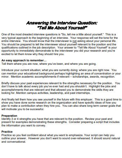 Examples Of Interview Answers Tell Me About Yourself Reader