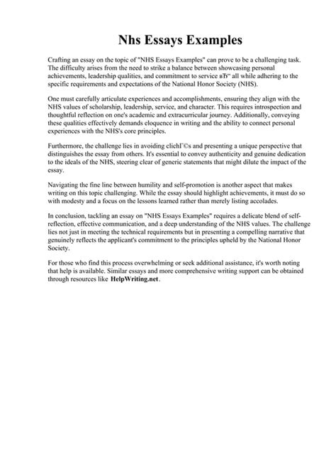 Examples of Outstanding NHS Essays