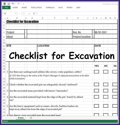 Excavation Checklist for Reference: