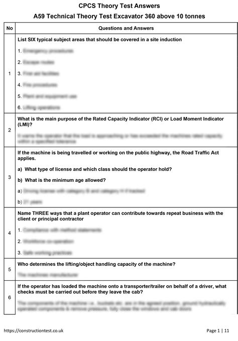 Excavator A59 360 Theory Test Answers PDF