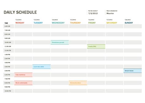 Excel Daily Schedule Template