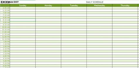 Excel Day Schedule Template