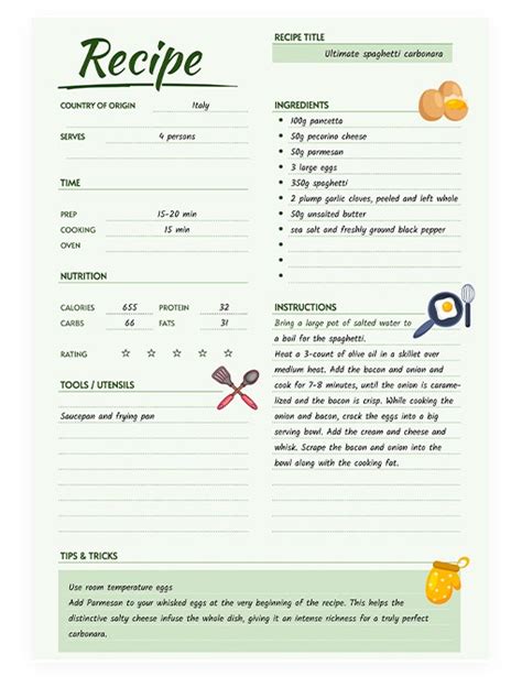 Excel Recipe Template