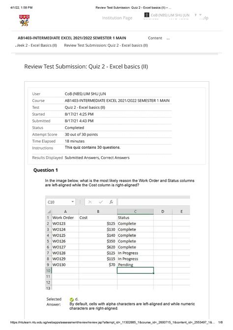 Excel Review Answers Doc