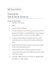 Excel Tutorial 4 Quick Check Answers Session Doc