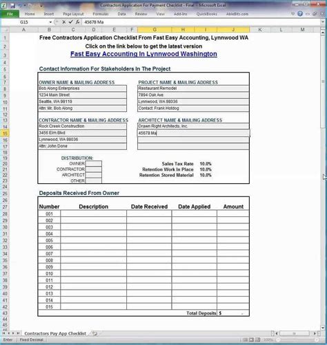 Excel subcontractor payment template Ebook Doc