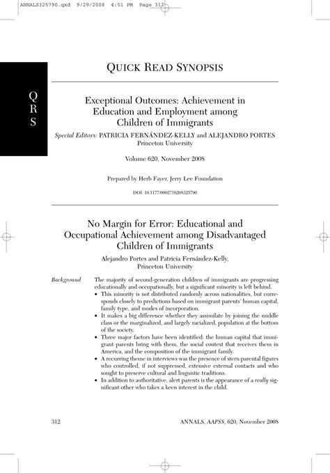 Exceptional Outcomes:: Achievement in Education and Employment Among Children of Immigrants (The AN Epub