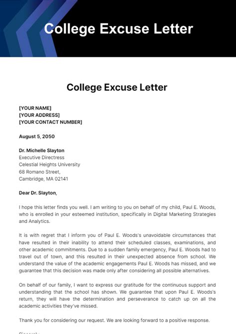 Excuse Letter Template