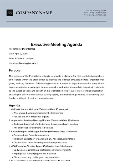 Executive Agenda Template