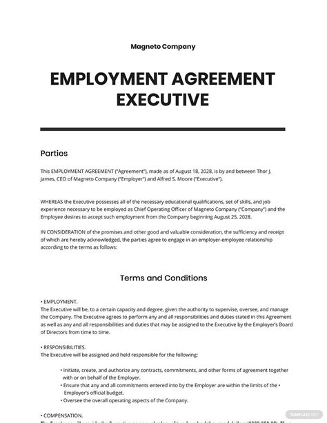 Executive Employment Agreement Template