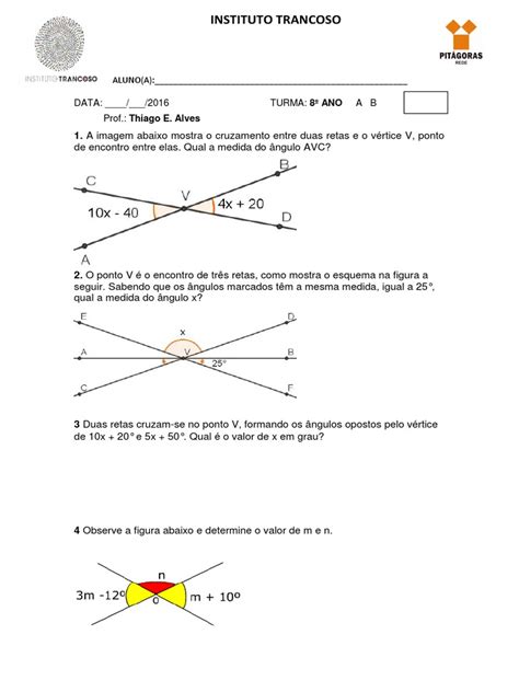 Exercícios de Ângulos Opostos pelo Vértice para o 7º Ano: Um Guia Completo