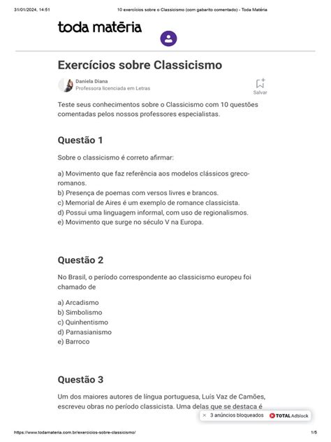 Exercícios sobre o Classicismo: Aprimorando Sua Compreensão do Período