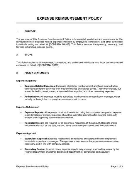 Expense Reimbursement Policy Template