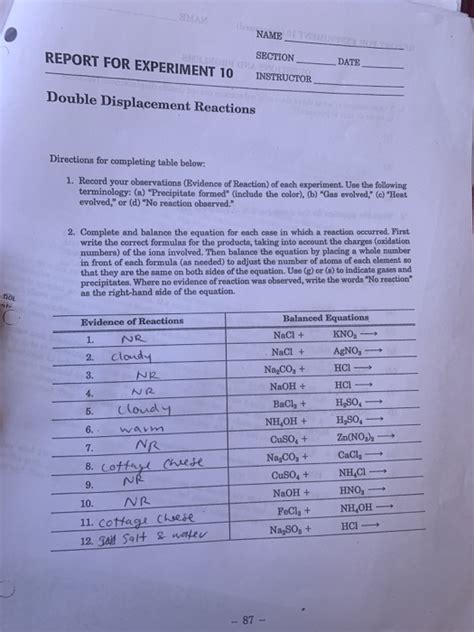 Experiment 10 Double Displacement Reactions Answers Doc