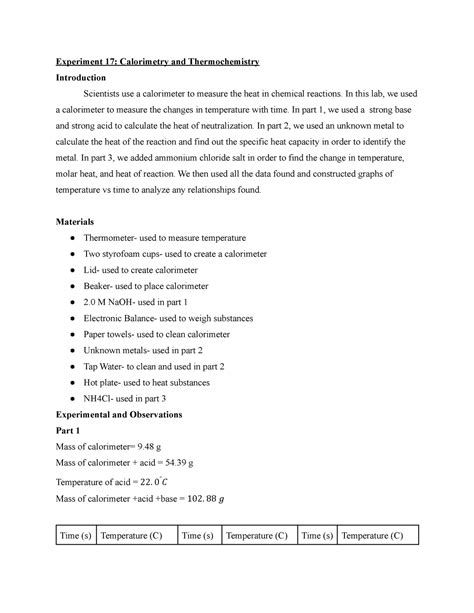 Experiment 17 Calorimetry Answers Reader