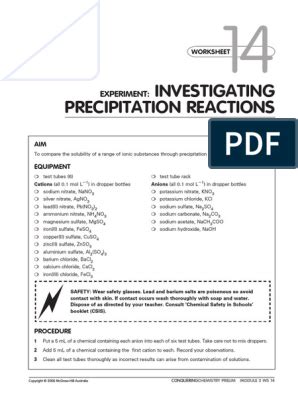 Experiment 17 Precipitation Reactions Answers Epub