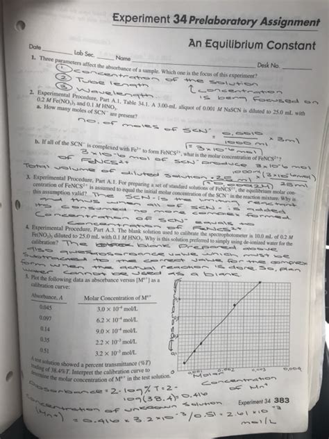 Experiment 34 An Equilibrium Constant Answers PDF