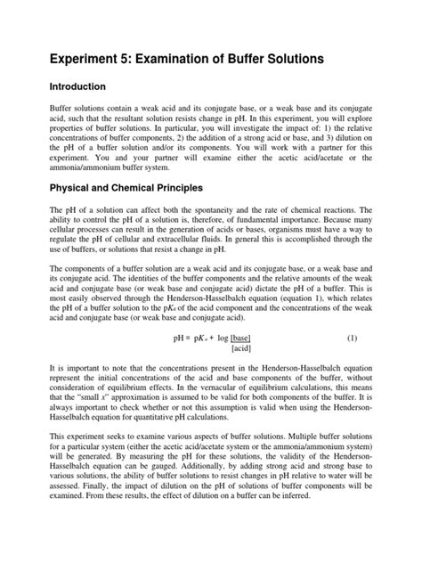 Experiment 5 Examination Of Buffer Solutions Doc