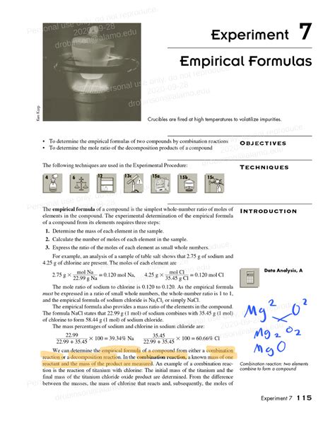 Experiment 7 Empirical Formulas Answers Kindle Editon