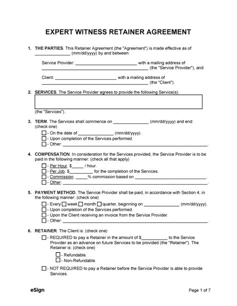 Expert Witness Retainer Agreement Template