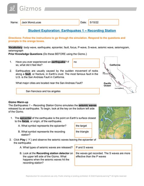 Exploration Recording Sheet Answers PDF