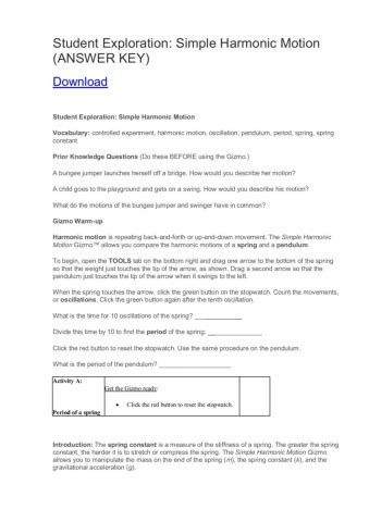 Exploration Sheet Answer Key Simple Harmonic Motion Doc