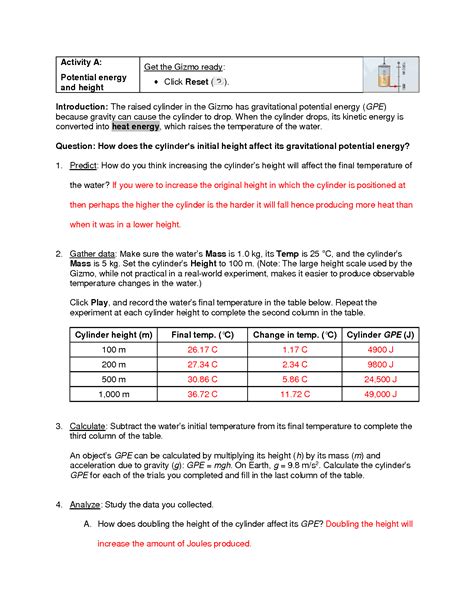 Explore Learning Gizmo Answer Key Energy Conversions Reader