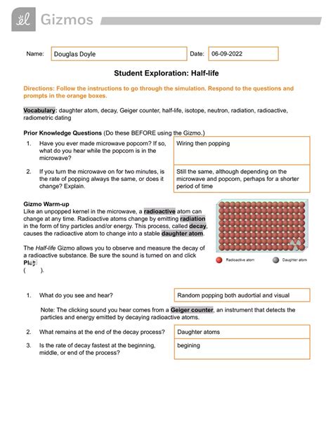 Explore Learning Gizmo Answer Key Half Life Doc