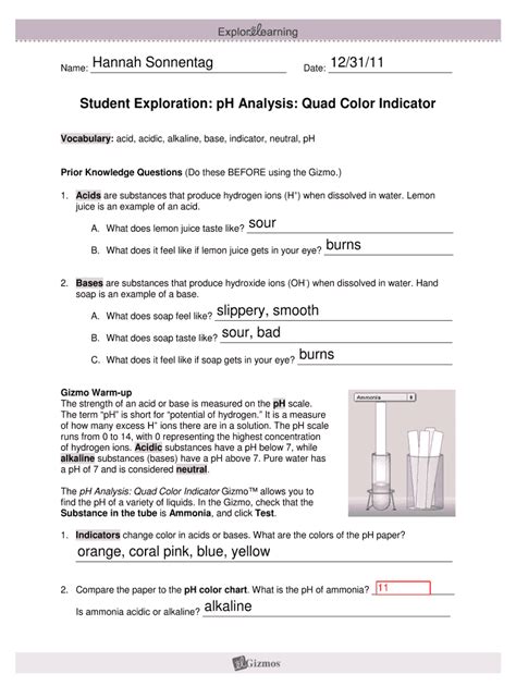 Explore Learning Gizmo Answer Key Ph Analysis PDF