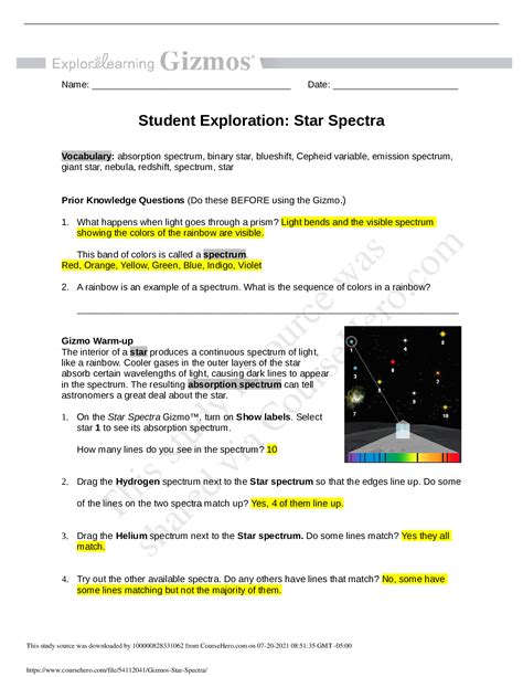 Explore Learning Gizmo Answer Key Star Spectra Kindle Editon