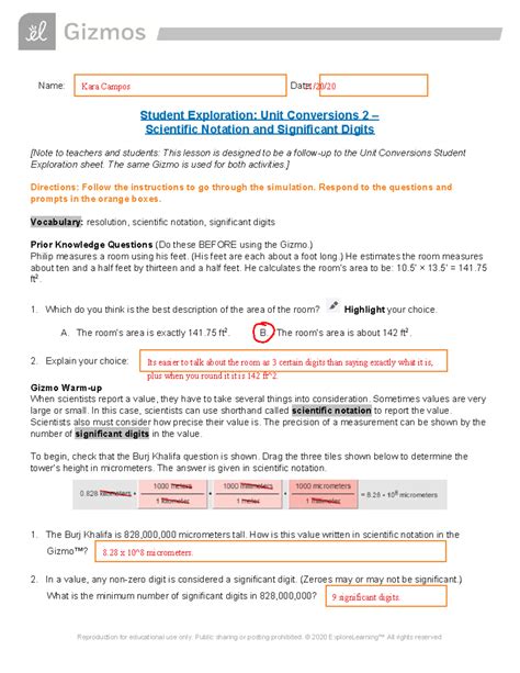 Explore Learning Gizmo Answer Key Unit Conversions Doc