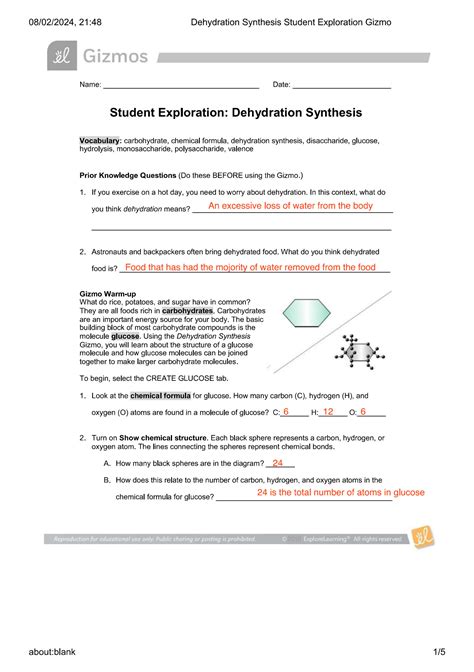 Explore Learning Gizmo Dehydration Synthesis Answers Reader