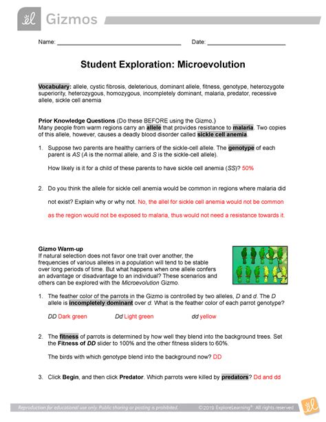 Explore Learning Gizmo Microevolution Answer Key Doc