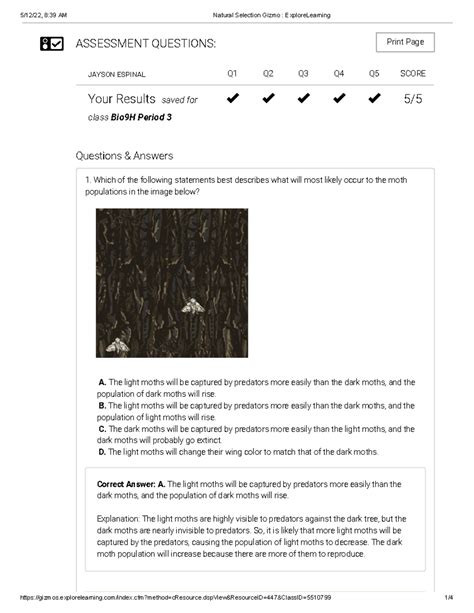 Explore Learning Gizmo Quiz Answers Natural Selection PDF