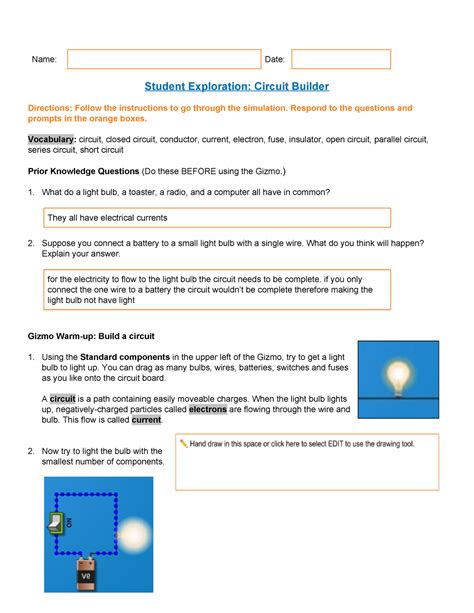 Explore Learning Gizmo Student Exploration Circuit Builder Answer Key Kindle Editon