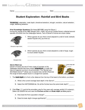Explore Learning Rainfall And Bird Beaks Answers Doc