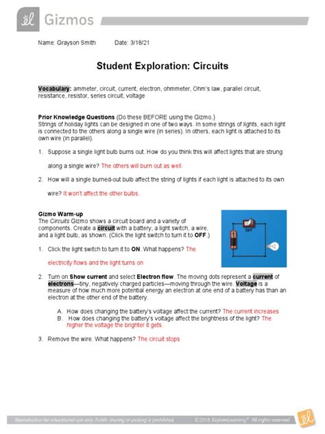Explore Learning Student Exploration Circuits Answers PDF