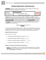 Explore Learning Student Exploration Stoichiometry Answer Key PDF