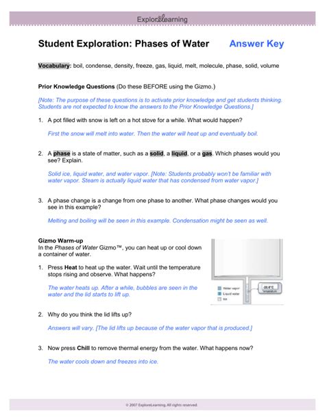 Explorelearning Phases Of Water Answer Key PDF
