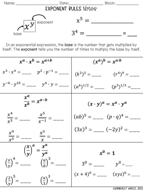 Exponent Rules Worksheets With Answers Kindle Editon