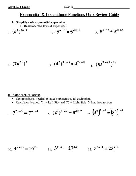 Exponential Function Practice A Answers Algebra Doc