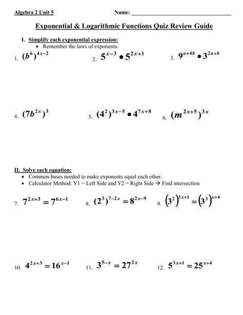 Exponential Function Practice A Answers Algebra Doc